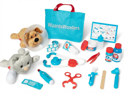 WizardsWonders Kids Veterinary Doctor Play Set – Soft Plush Pet Care Kit with Medical Bag